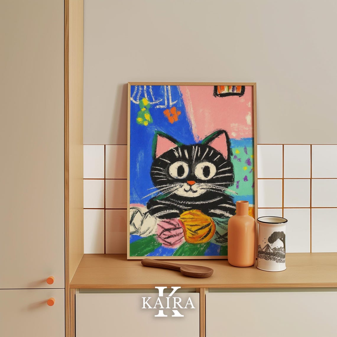 Black Cat With Big Eyes Playing With Colorful Yarn Balls Poster - Image 5