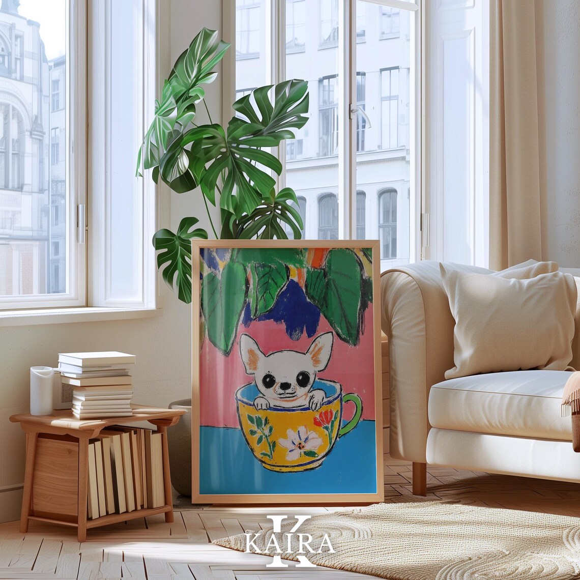 White Chihuahua Puppy Peeking Out Of A Yellow Floral Teacup Poster - Image 5