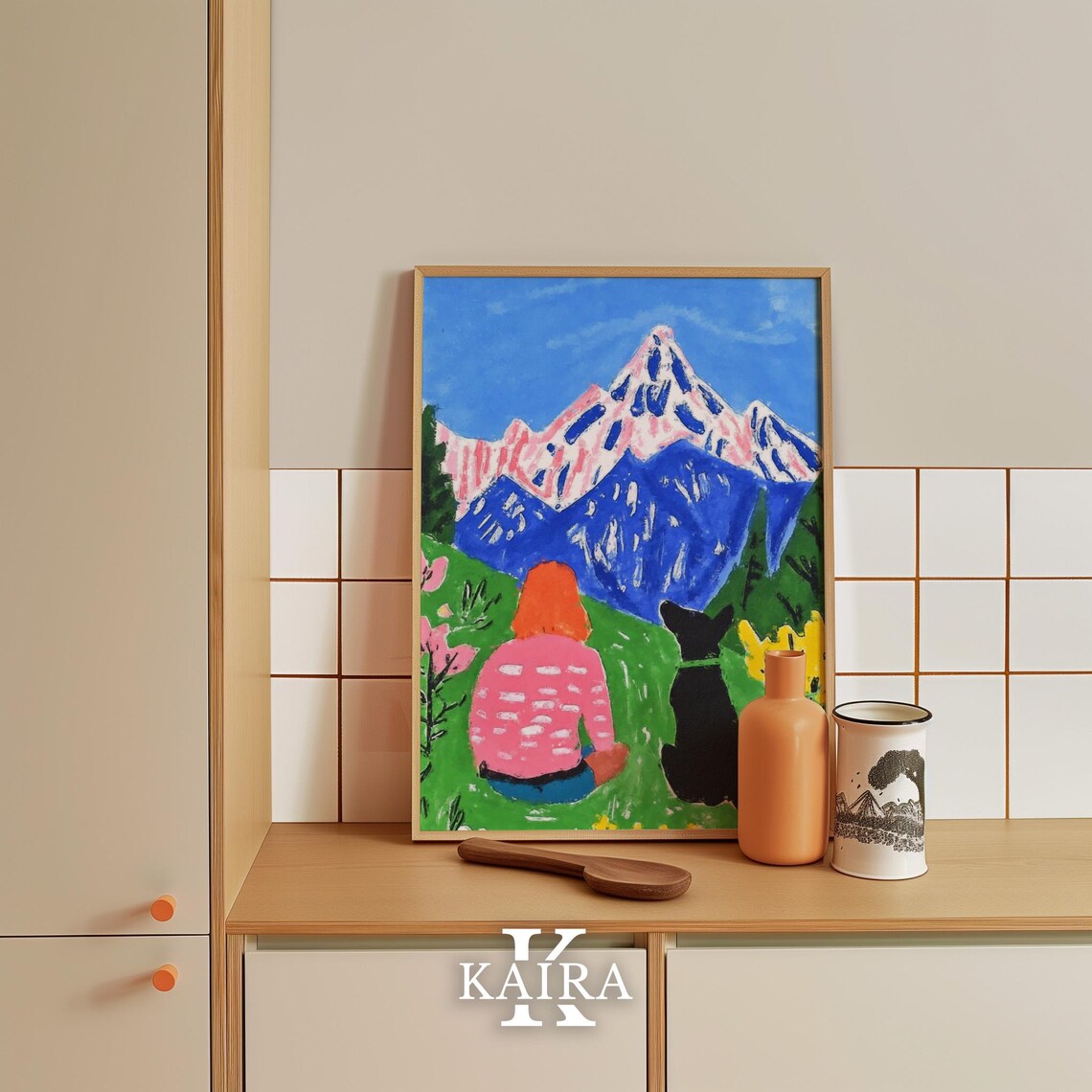 Woman and Dog Watching Snowy Mountains From a Flower Meadow Poster - Image 5