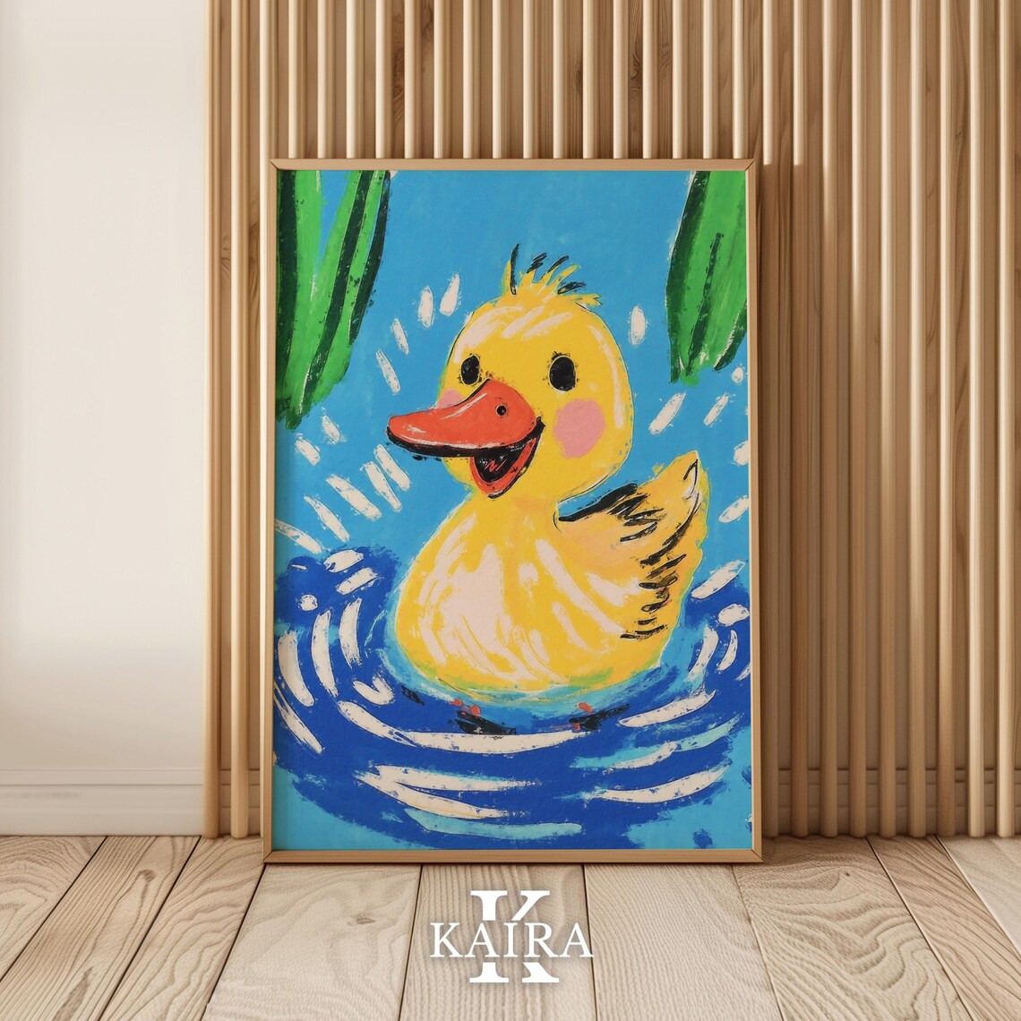 Happy Yellow Duckling Swimming In Blue Water Kids Nursery Poster - Image 4