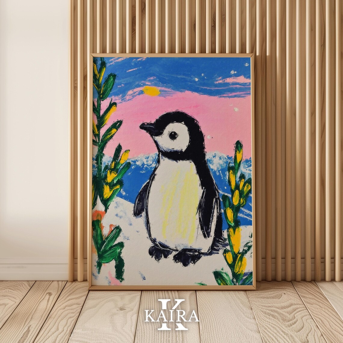 Sweet Penguin Standing in a Pastel Arctic Sunset Landscape Poster - Image 5