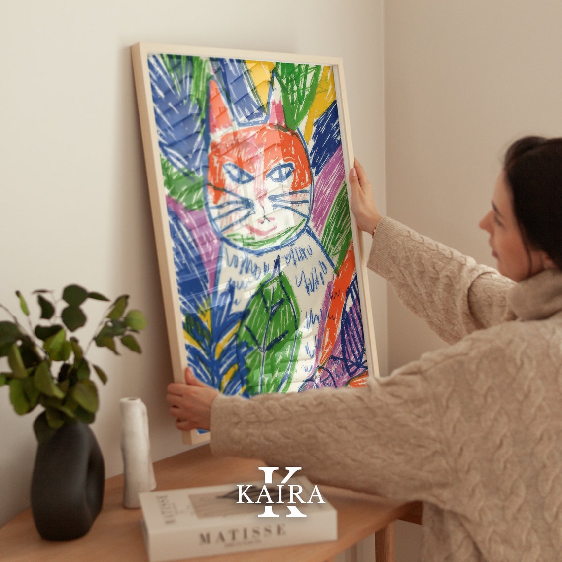 Abstract Orange Cat Face Among Tropical Leaves Modern Poster - Image 4