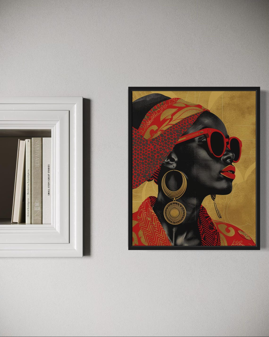 African Woman Red Sunglasses Profile Gold Jewelry Power Poster - Image 3