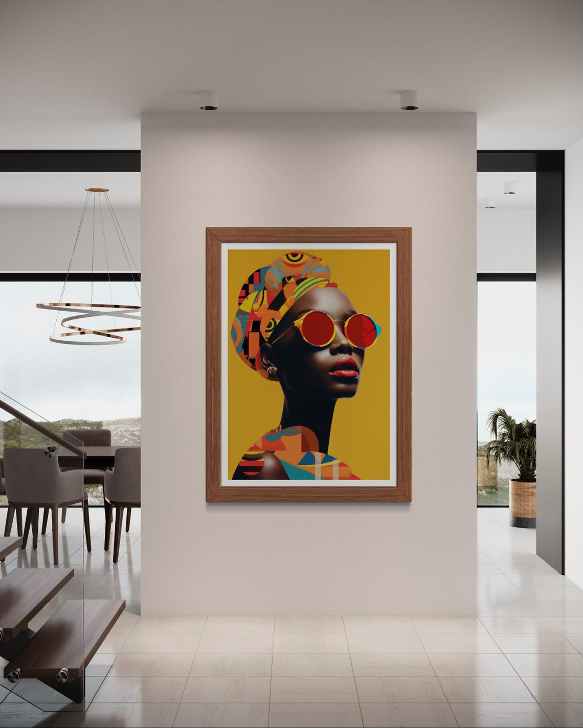 African Woman Red Sunglasses Headwrap Mustard Pop Art Portrait Poster - Image 6