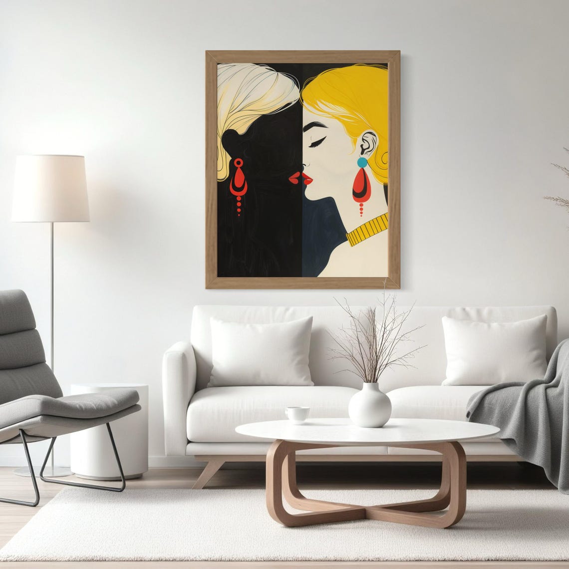 Bold Pop Art Woman Split Face Portrait Red Lips Color Block Poster - Image 4