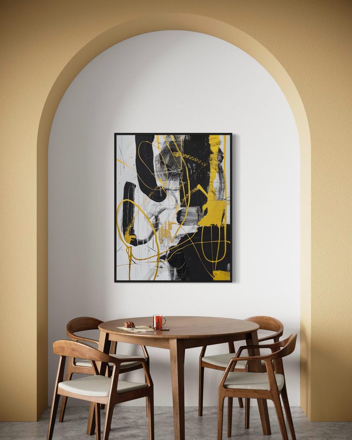 Modern Abstract Art In Black White And Yellow Bold Geometric Lines Print Contemporary Home Decor - Image 4