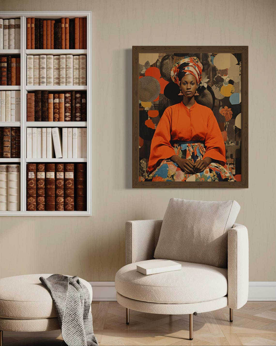 African Woman Orange Tunic Floral Skirt Elegant Portrait Poster - Image 2