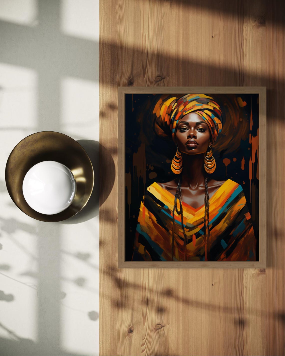 Vibrant African Woman Portrait Art Bold Headwrap And Earrings Wall Decor Afrocentric Modern Home Artwork - Image 6