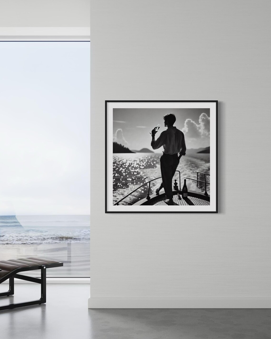 Black and White Yacht Bow Champagne Man Luxury Nautical Poster - Image 6