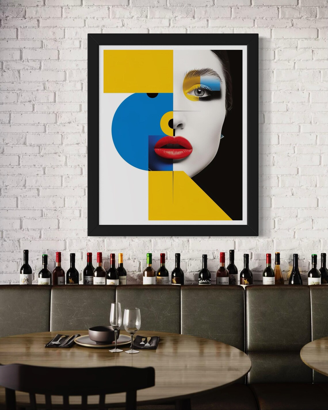 Abstract Pop Art Woman Portrait Yellow Blue Geometric Face Poster - Image 7