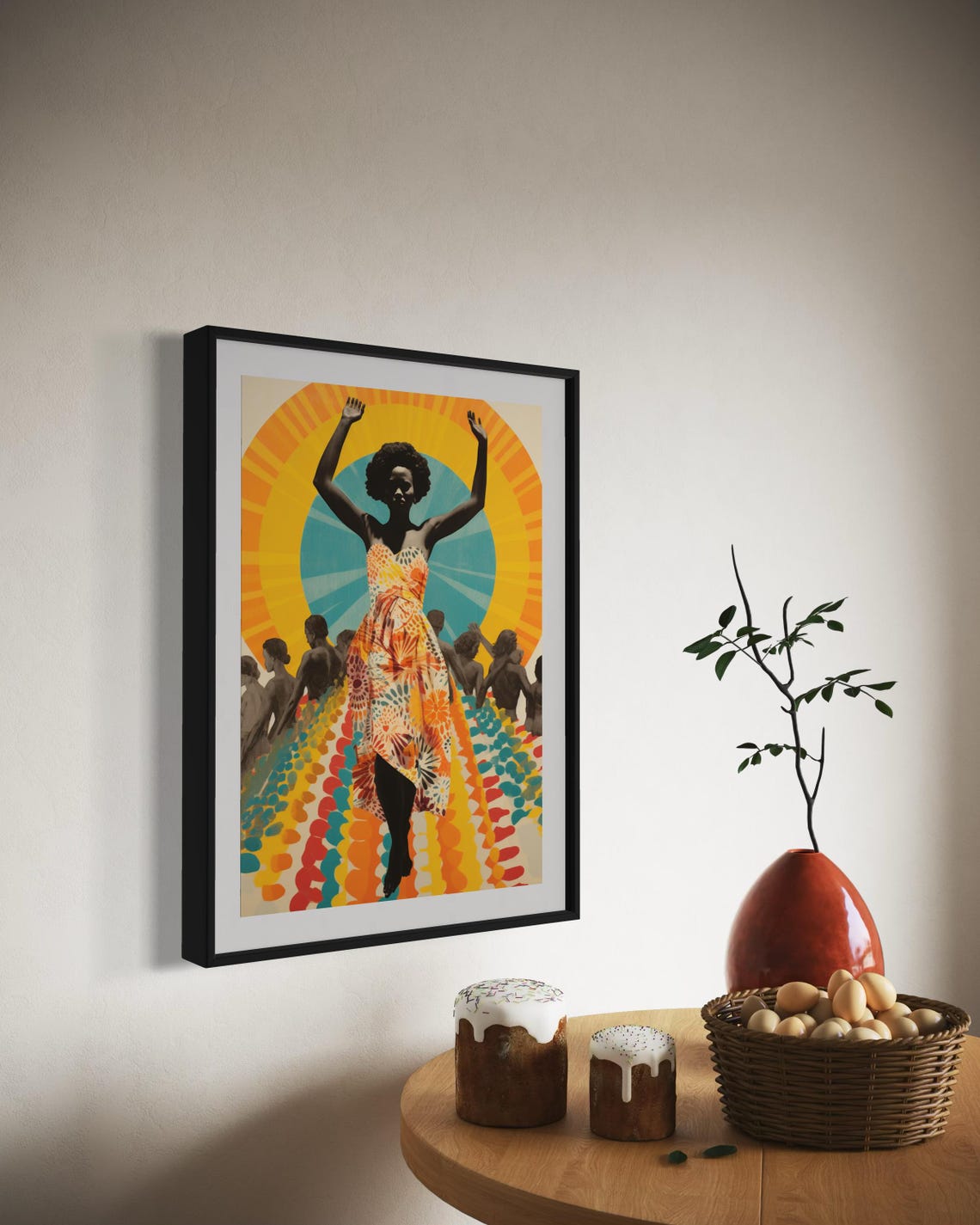 Joyful Black Woman Dancing Sunburst Colorful Dress Afrocentric Poster - Image 2