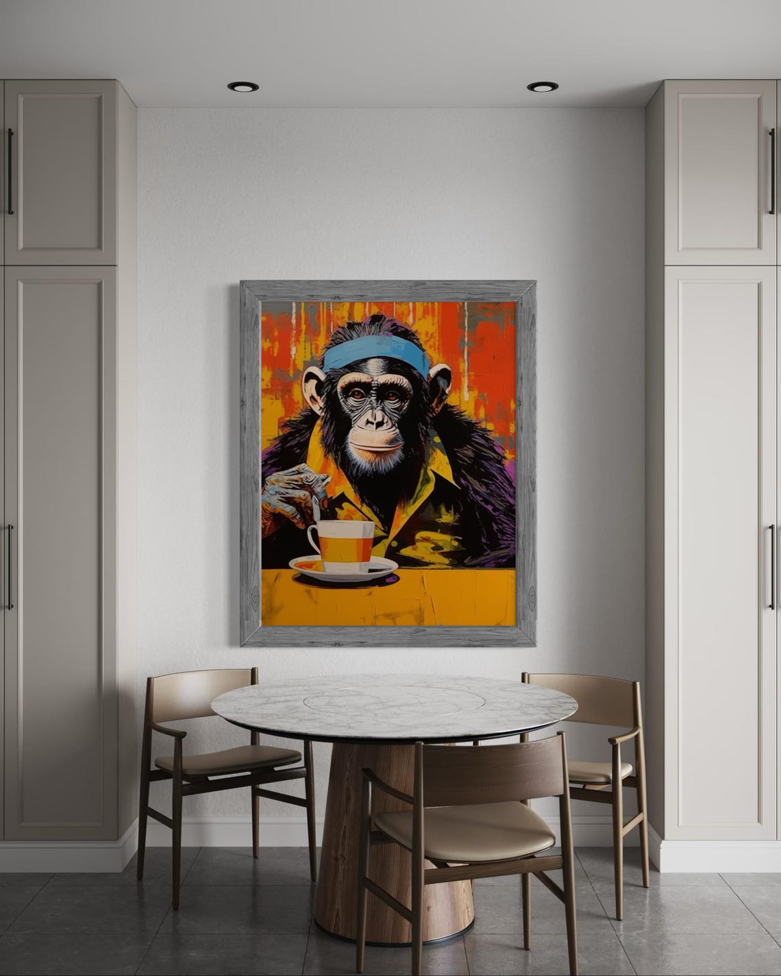 Chimpanzee Wearing Headband Drinking Tea Pop Art Animal Poster - Image 2
