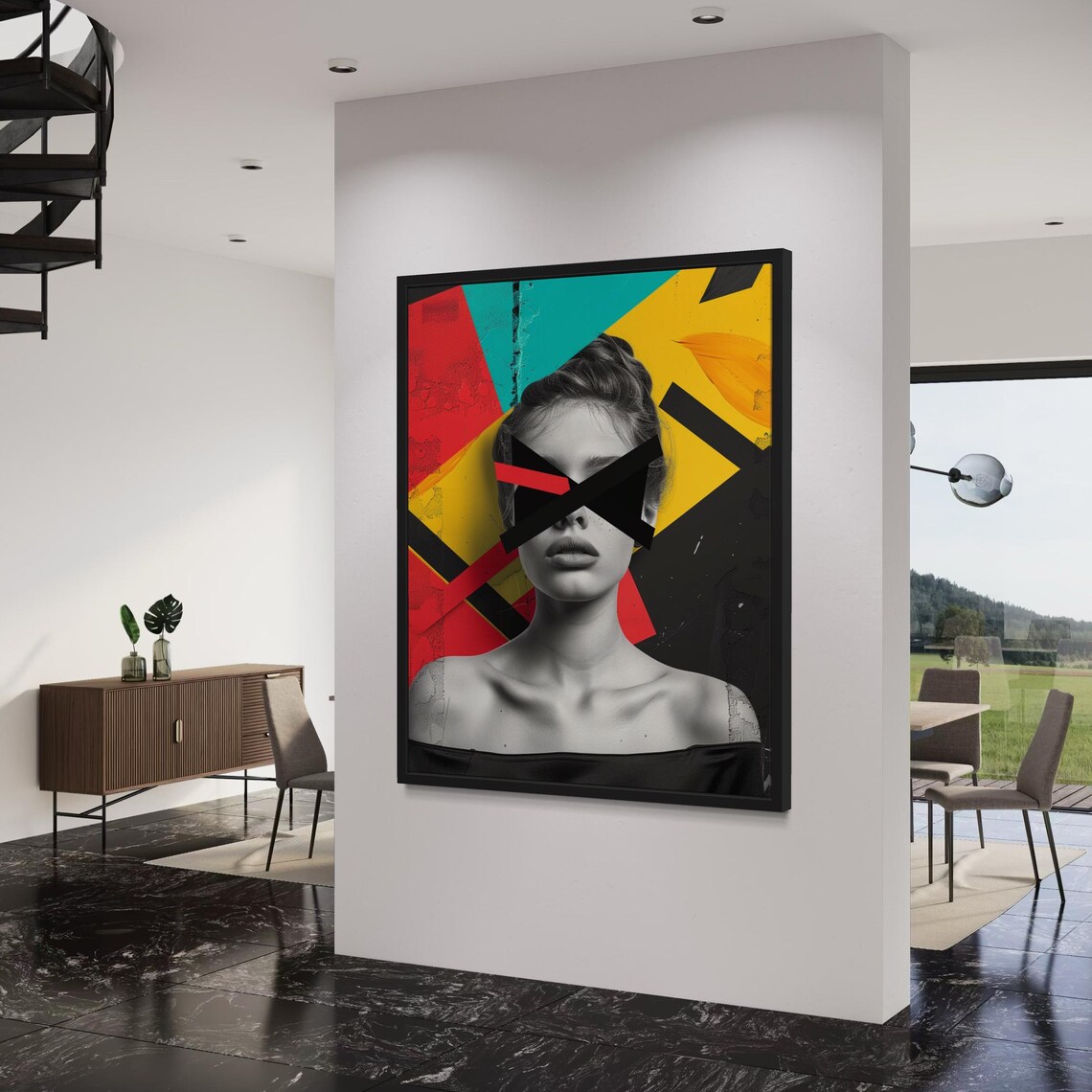 Woman Taped Eyes Pop Collage Color Block Edgy Art Poster Home Decor - Image 4