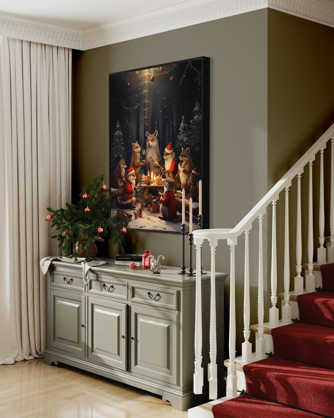 Woodland Animals Christmas Party Cozy Holiday Forest Scene Poster - Image 2