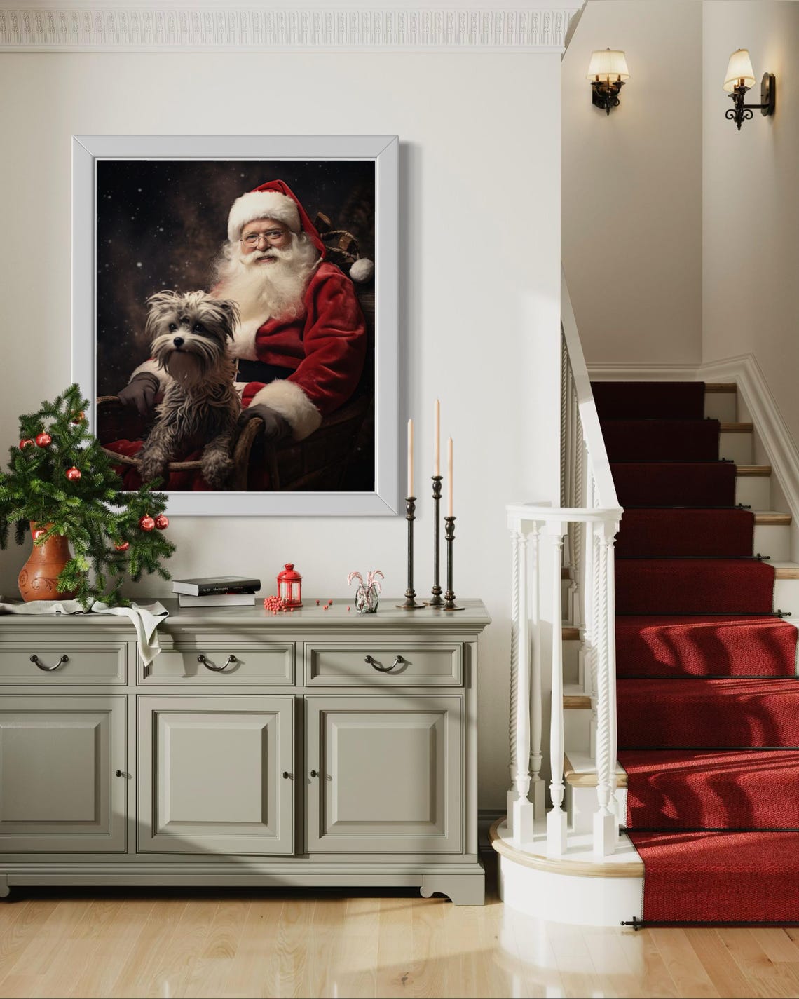 Santa Claus Christmas Art Print Holiday Wall Decor With Dog Santa Sleigh Photo Festive Christmas Photography Art - Image 4
