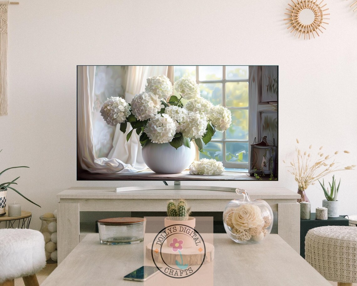 White Hydrangeas, Elegant Floral Artwork - Image 3
