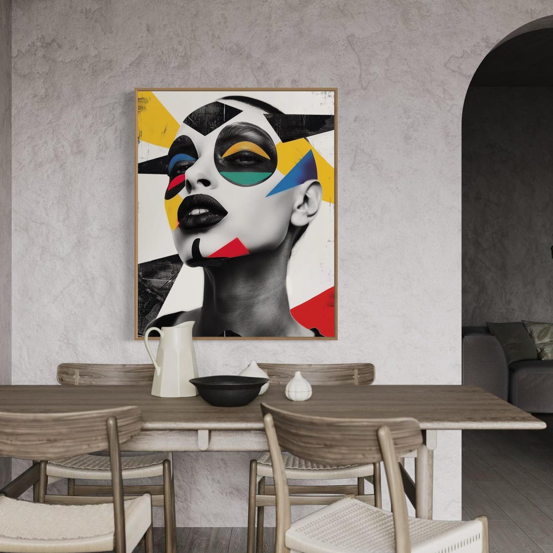 Geometric Abstract Woman Face Black White and Bold Colors Poster - Image 6