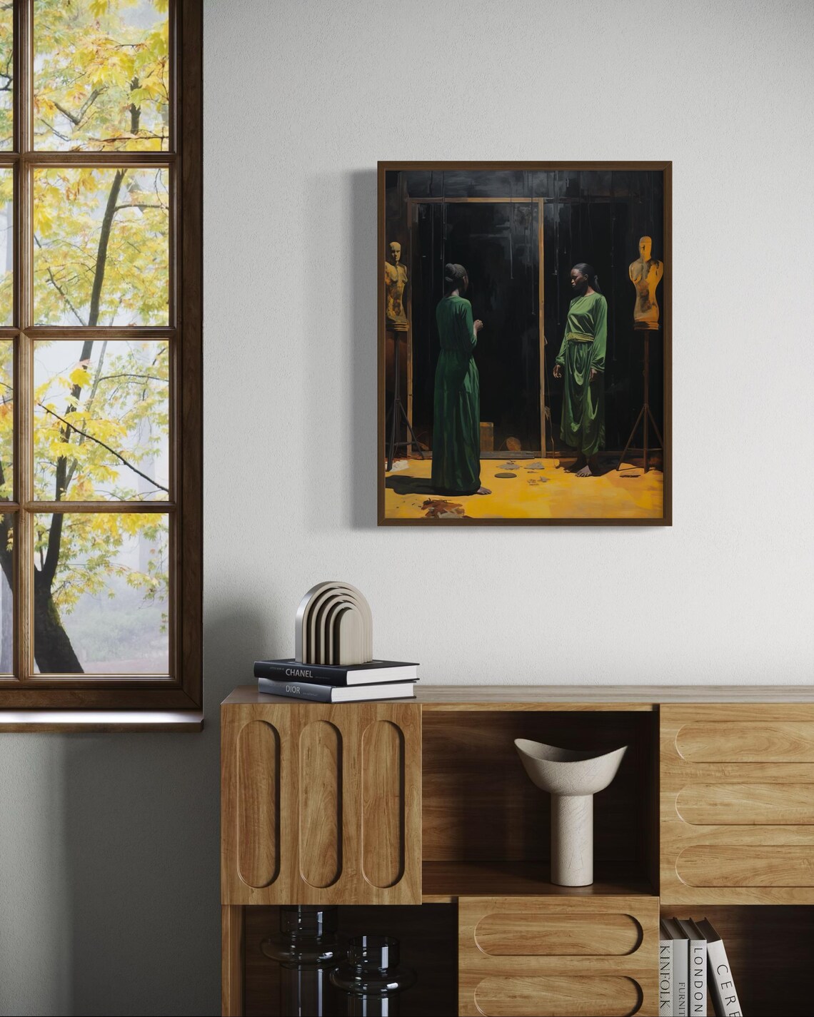 Black Women Artist Studio Green Dresses Dark Moody Art Poster - Image 5