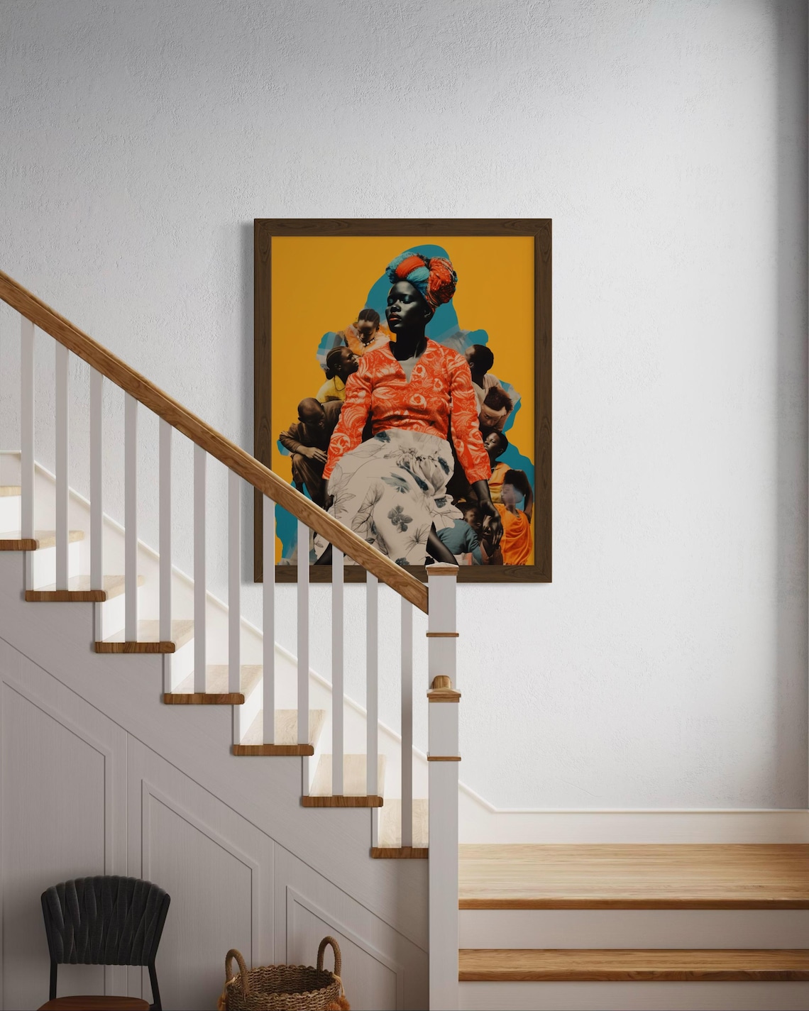 African Woman Collage Orange Blouse Mustard Family Art Poster - Image 3