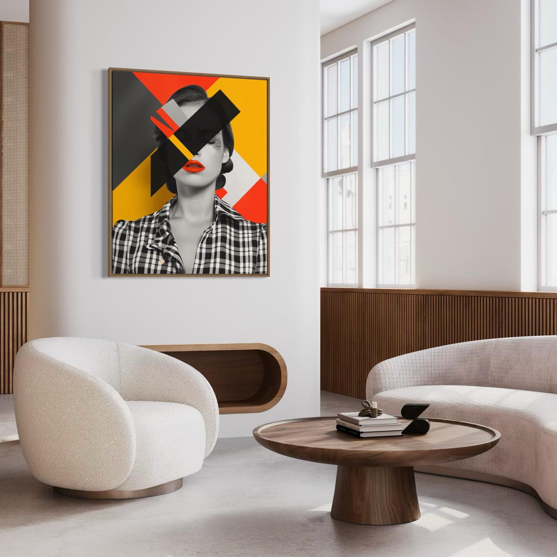 Woman in Checkered Shirt With Bold Geometric Face Shards Art Poster - Image 2