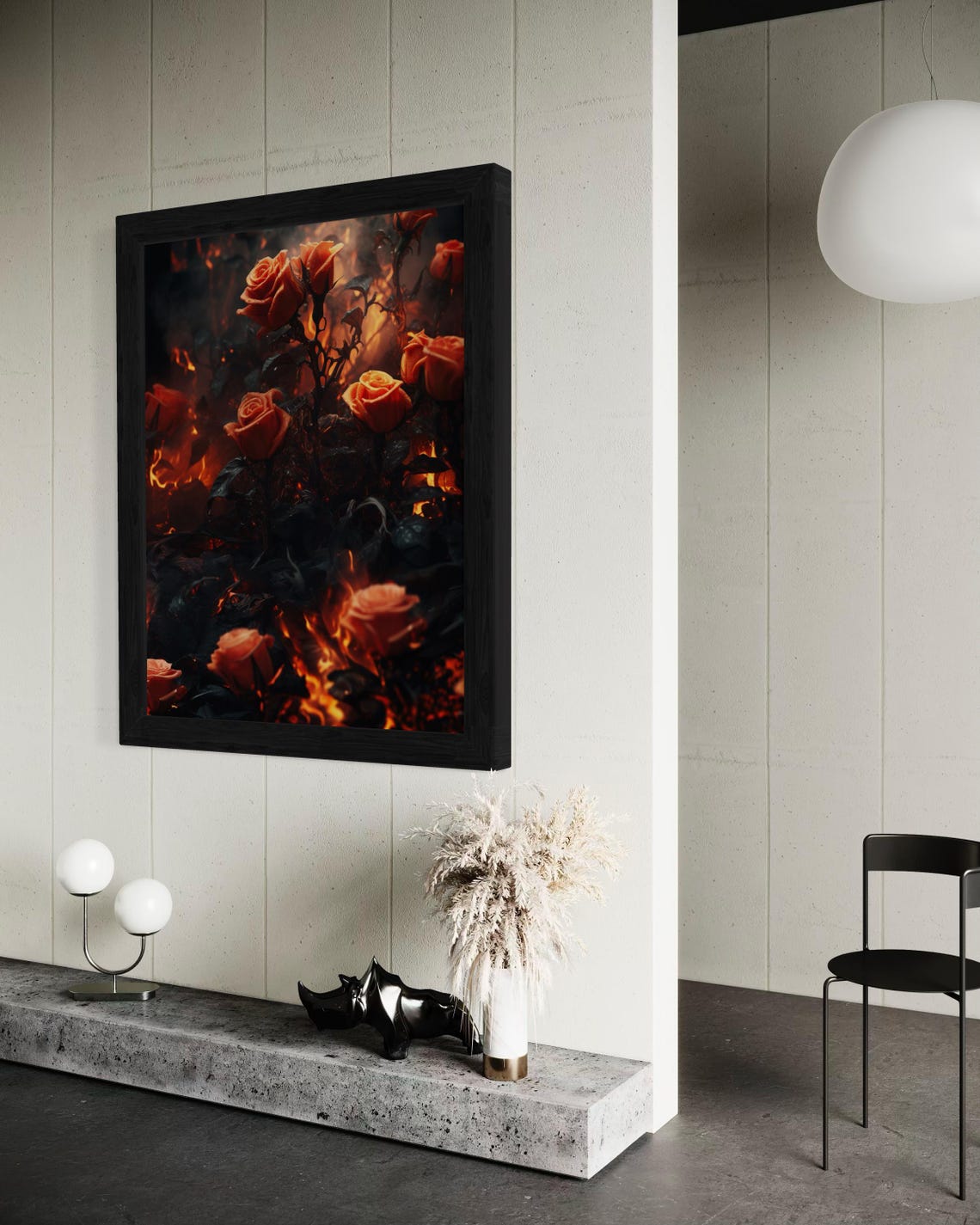 Fiery Dark Rose Art Print Gothic Floral Wall Art Moody Red Roses With Fire Dramatic Nature Decor - Image 4