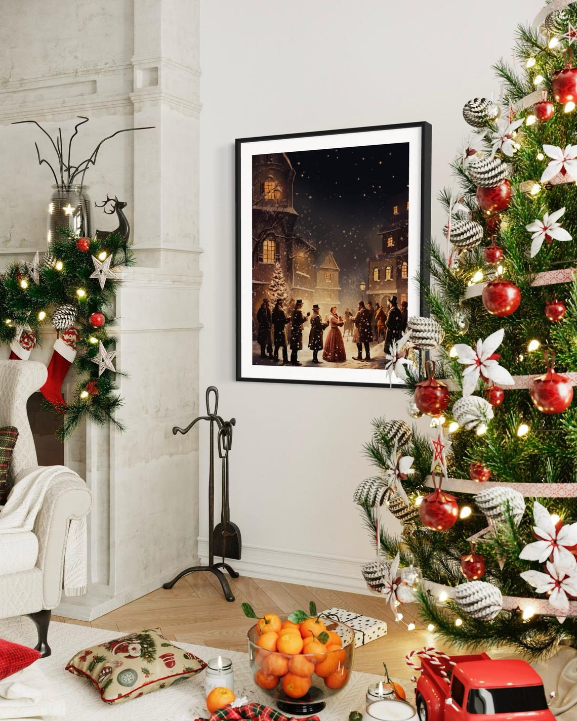 Victorian Christmas Carolers Snowy Village Night Nostalgic Wall Poster - Image 6