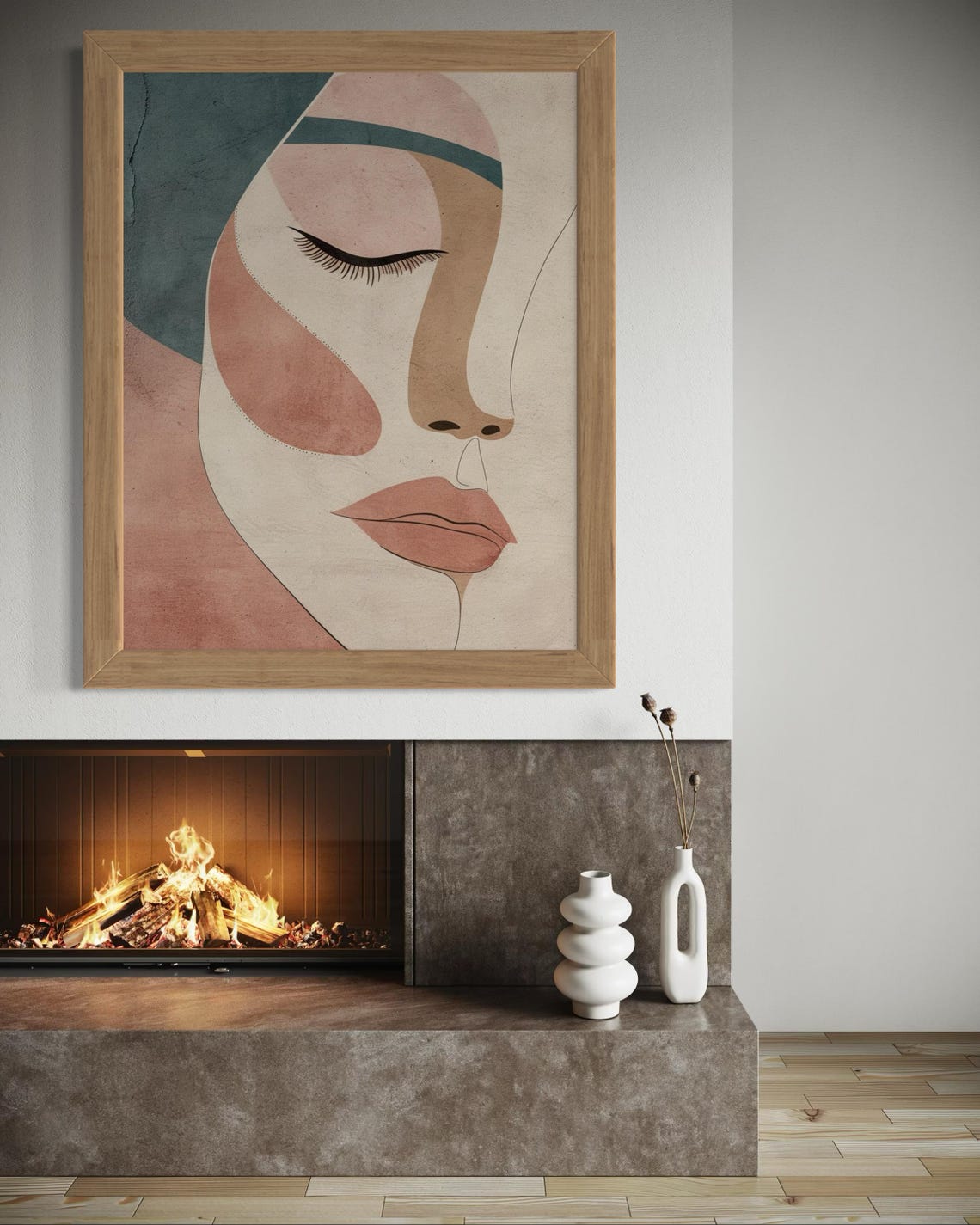 Boho Abstract Woman Face Blush Sage Earthy Tones Modern Art Print - Image 4