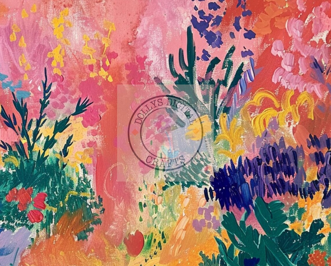 Pink Abstract Floral Garden Painting Colorful Botanical Wall Art - Image 4