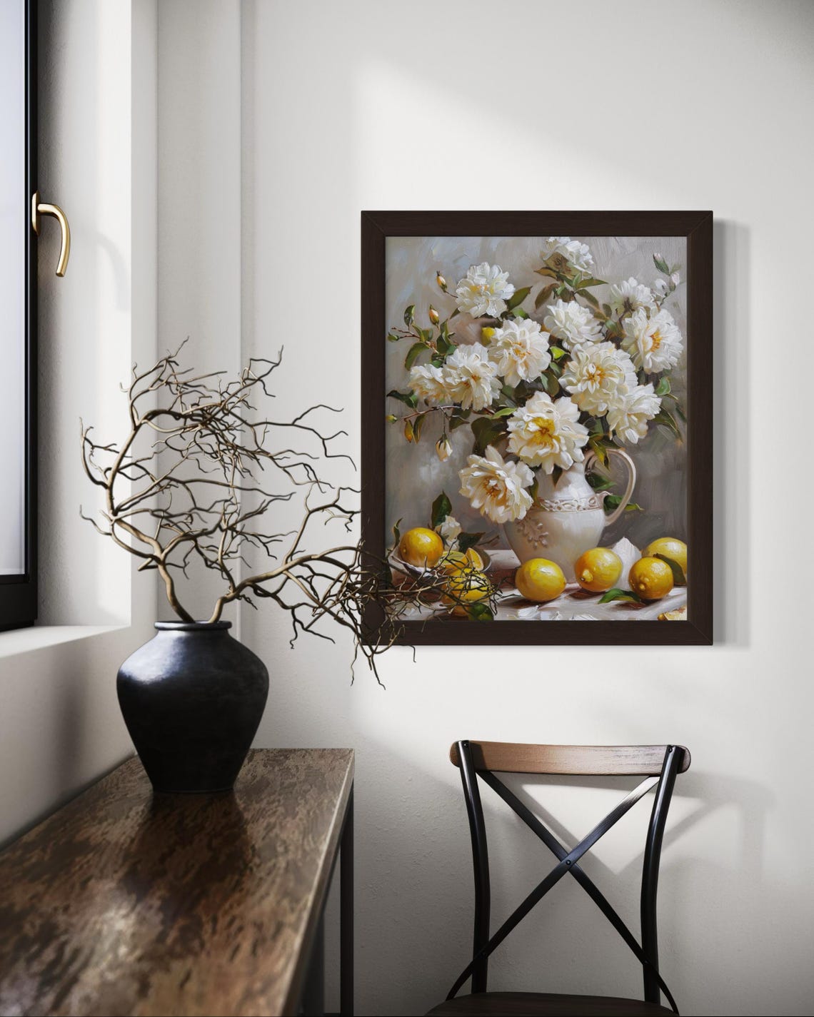 White Peonies Pitcher Fresh Lemons Vintage Still Life Wall Art - Image 7