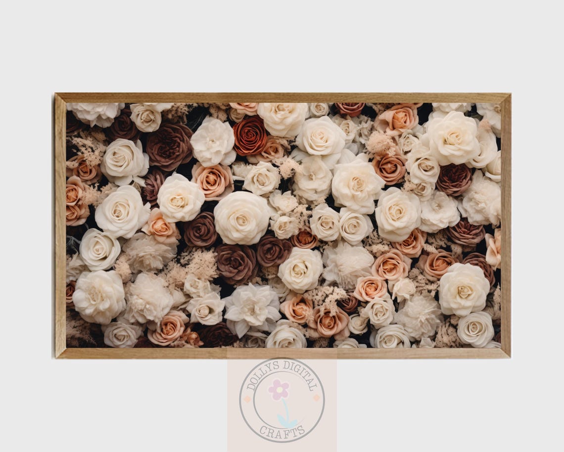 Cream Blush Rose Wall Dense Floral Garden Luxury Art Poster Home Decor