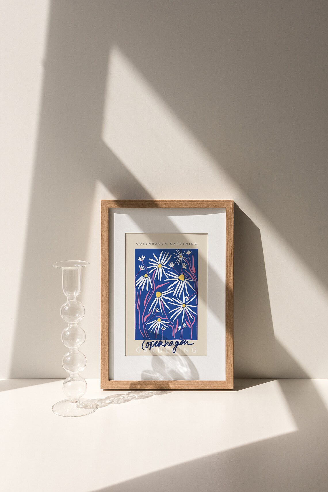 Copenhagen Gardening Daisy Floral Blue Botanical Illustration Poster