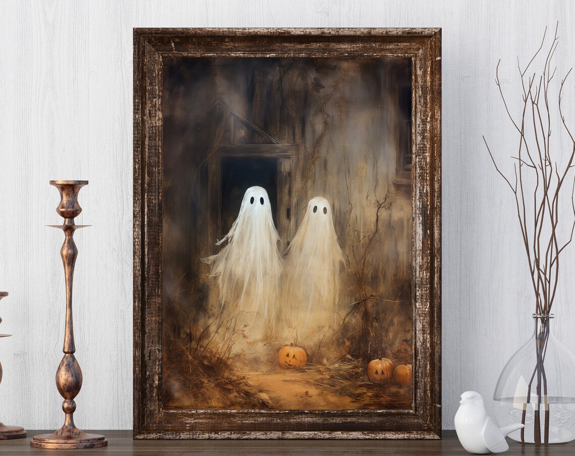 Cute Ghosts in a Field Vintage Halloween Art Print