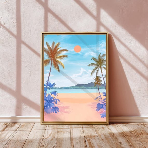 Hawaii Travel Poster, Retro Dreamy Surreal