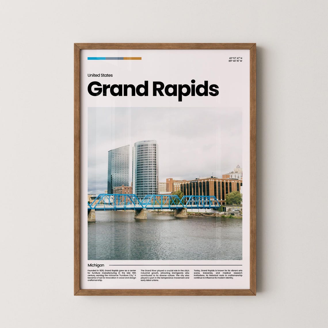 Grand Rapids Travel Poster Grand Rapids Poster Grand Rapids Photo Poster Grand Rapids Art Print Usa Poster Michigan Poster Travel Gift