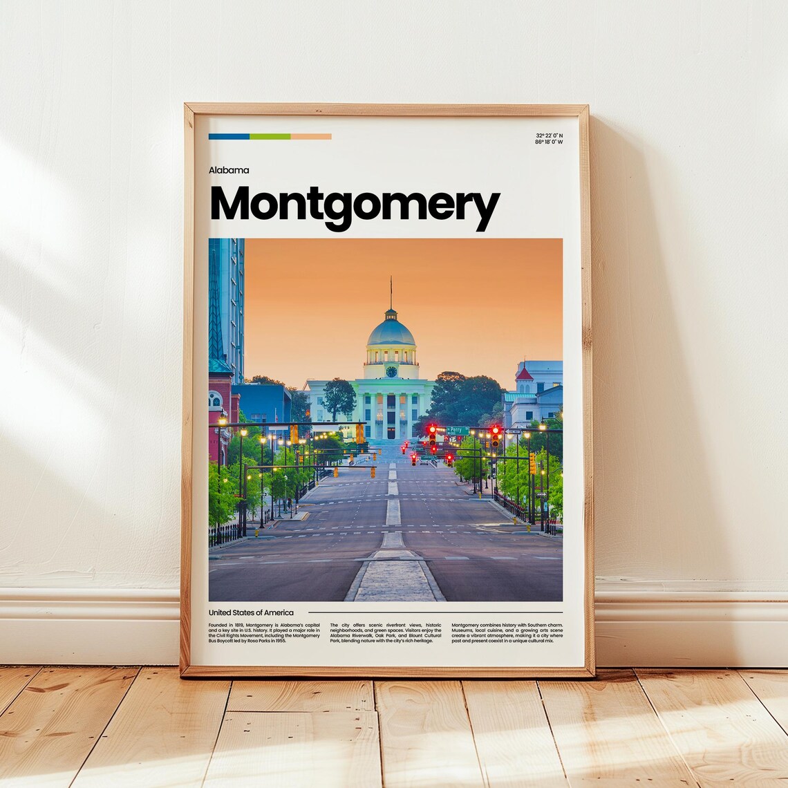 Montgomery Alabama State Capitol Sunset Street Travel Photo Poster