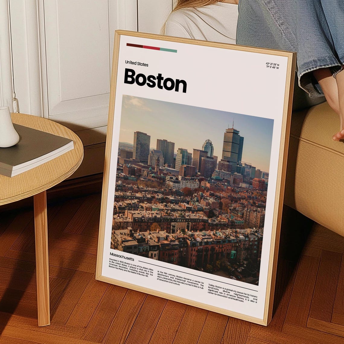 Boston Historic Downtown Skyline Massachusetts Golden Travel Poster - Image 3