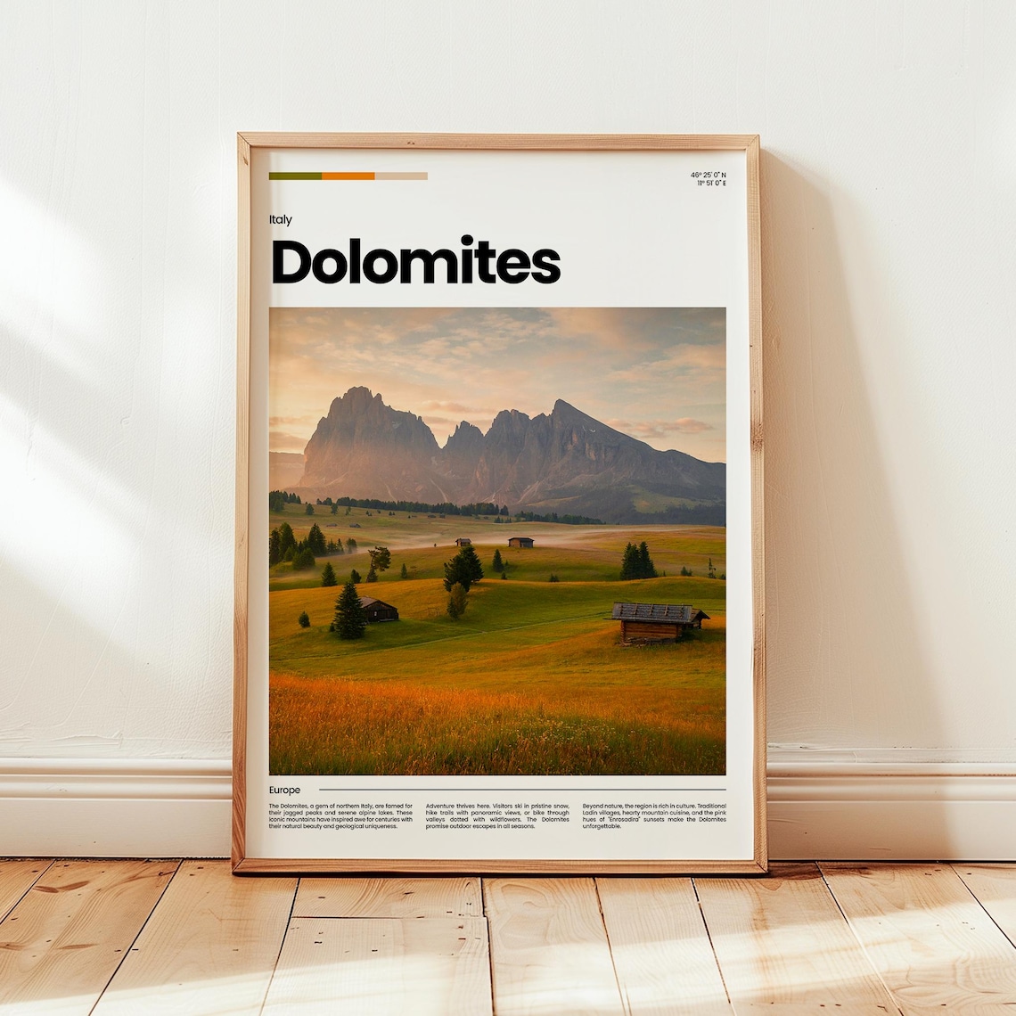 Dolomites Italy Alpine Peaks Meadow Sunset Landscape Photo Poster