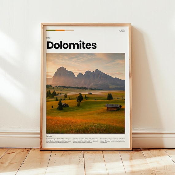 Dolomites Italy Alpine Peaks Meadow Sunset Landscape Photo Poster
