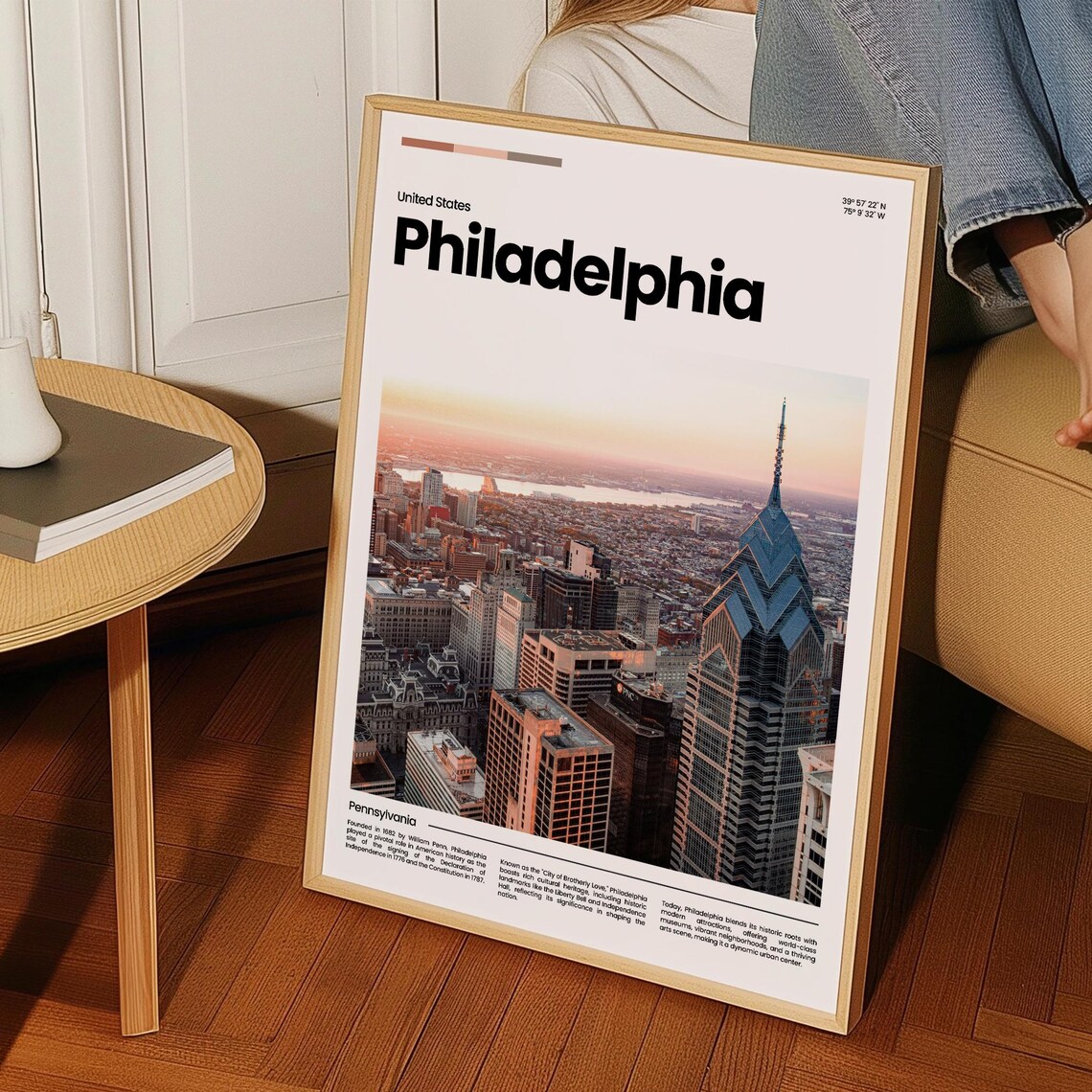 Philadelphia Sunset Skyline Pennsylvania Historic Travel Poster - Image 3
