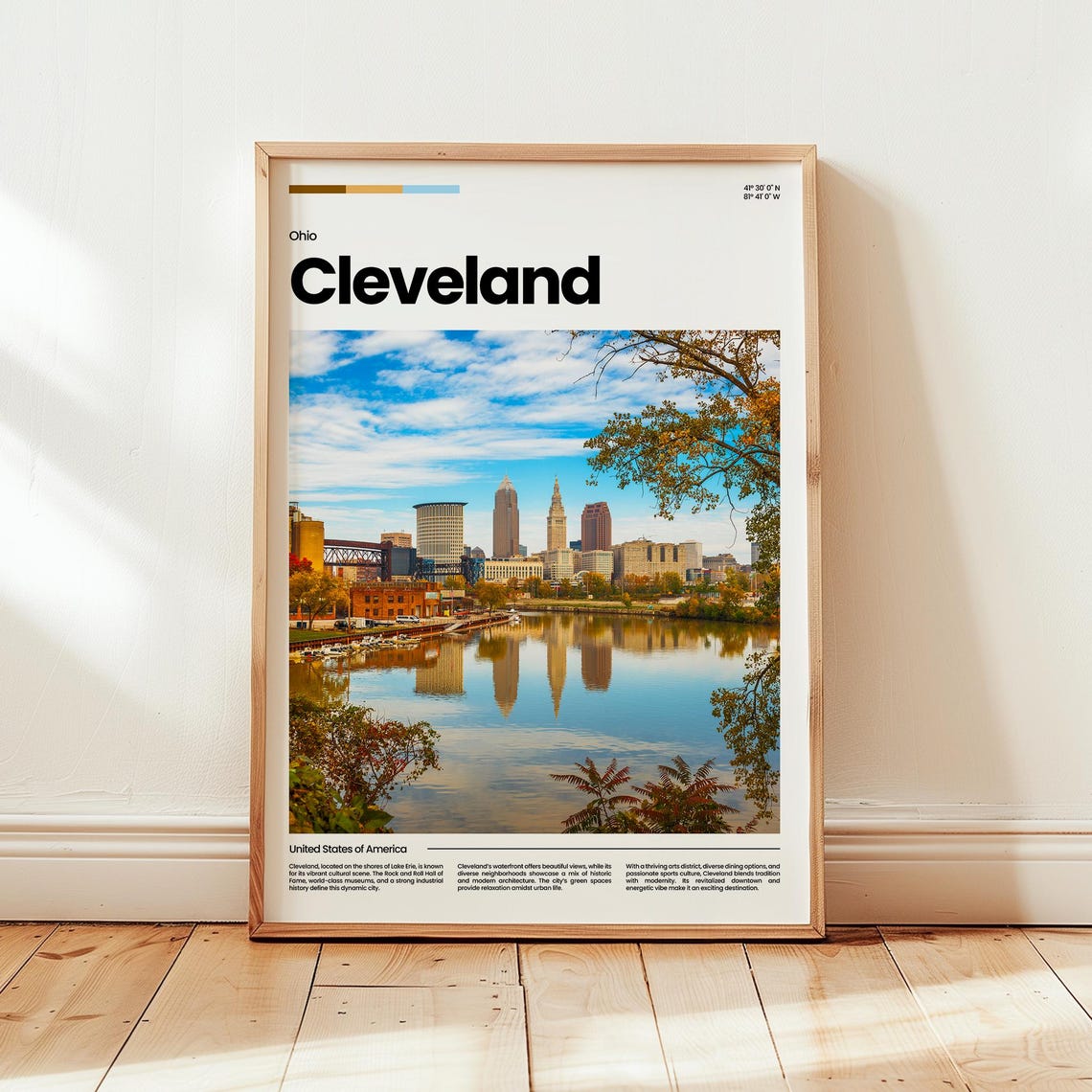 Cleveland Ohio Skyline Cuyahoga River Reflection Cityscape Poster
