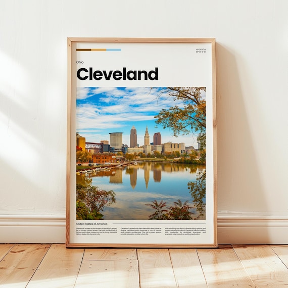 Cleveland Ohio Skyline Cuyahoga River Reflection Cityscape Poster
