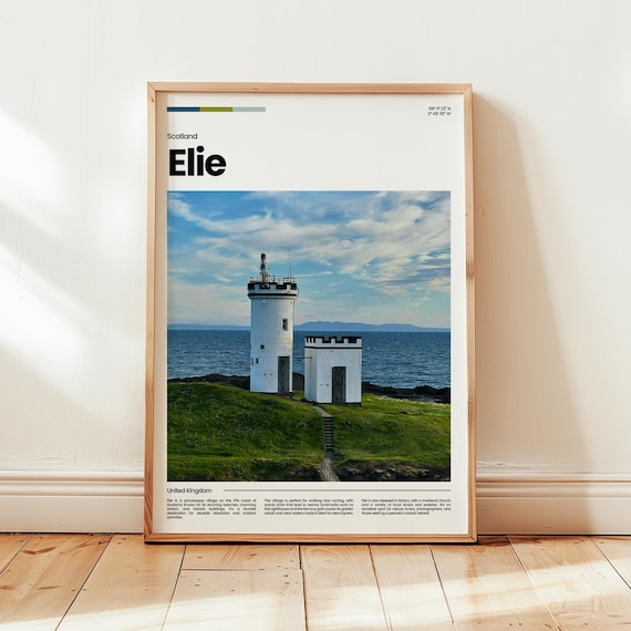 Elie Scotland Lighthouse Coastal Village Harbor View Travel Poster