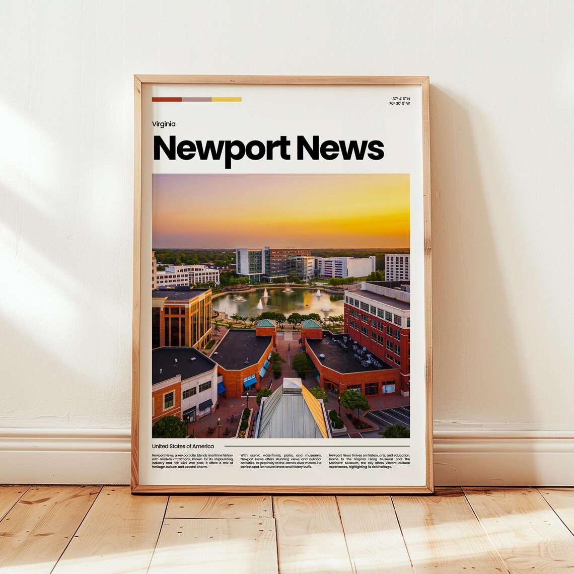 Newport News Virginia Sunset Skyline City Travel Photo Poster