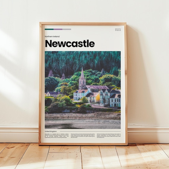 Newcastle Northern Ireland Seaside Town With Forest Church Poster