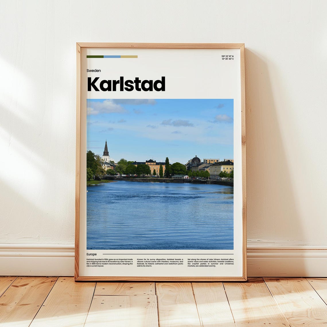 Karlstad Sweden Lake Vanern Waterfront Skyline Photo Travel Poster