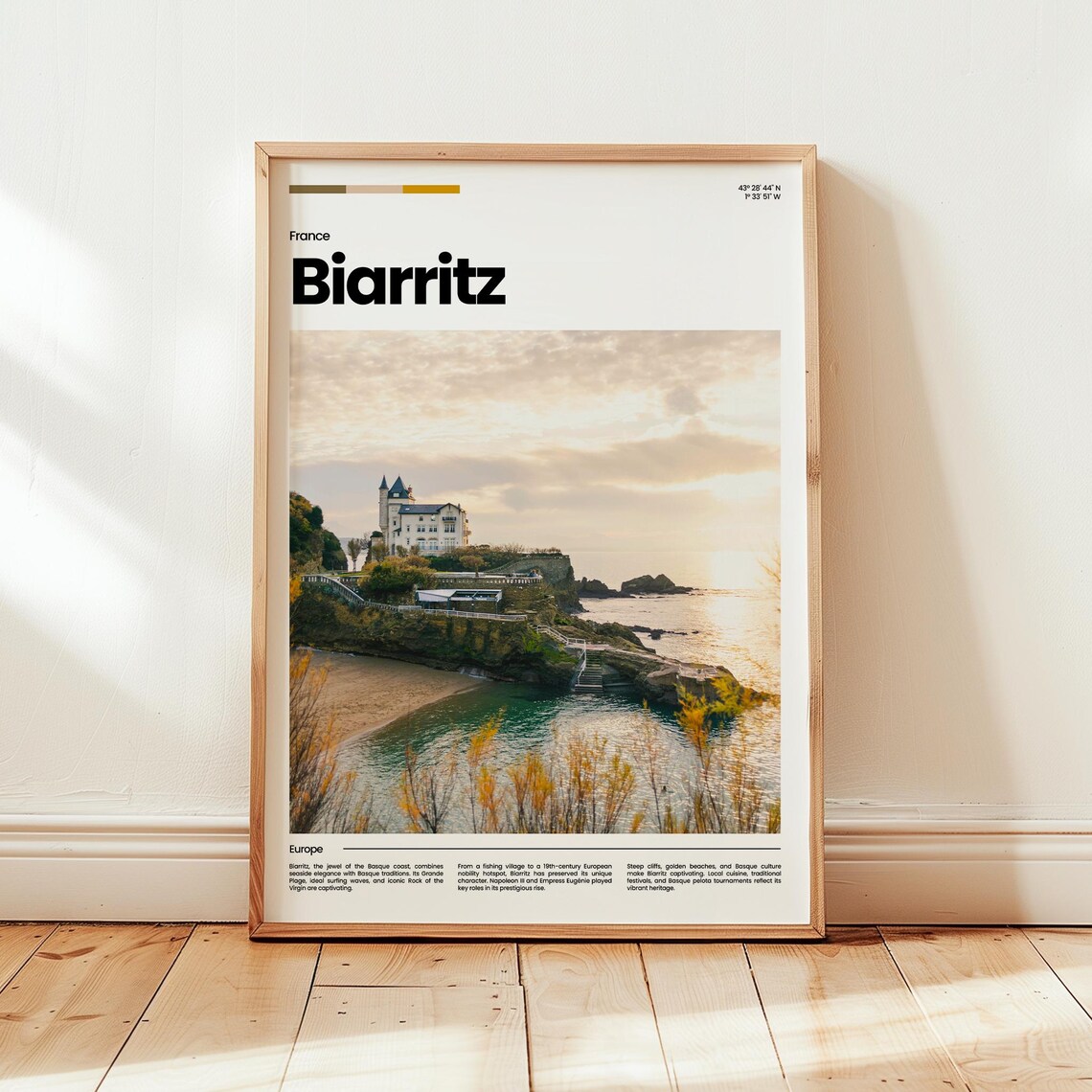 Biarritz France Coastal Cliff Villa Sunset Europe Travel Poster