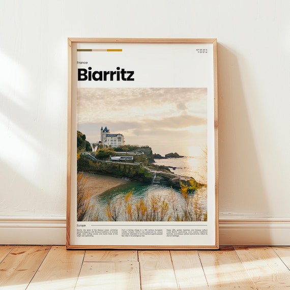 Biarritz France Coastal Cliff Villa Sunset Europe Travel Poster