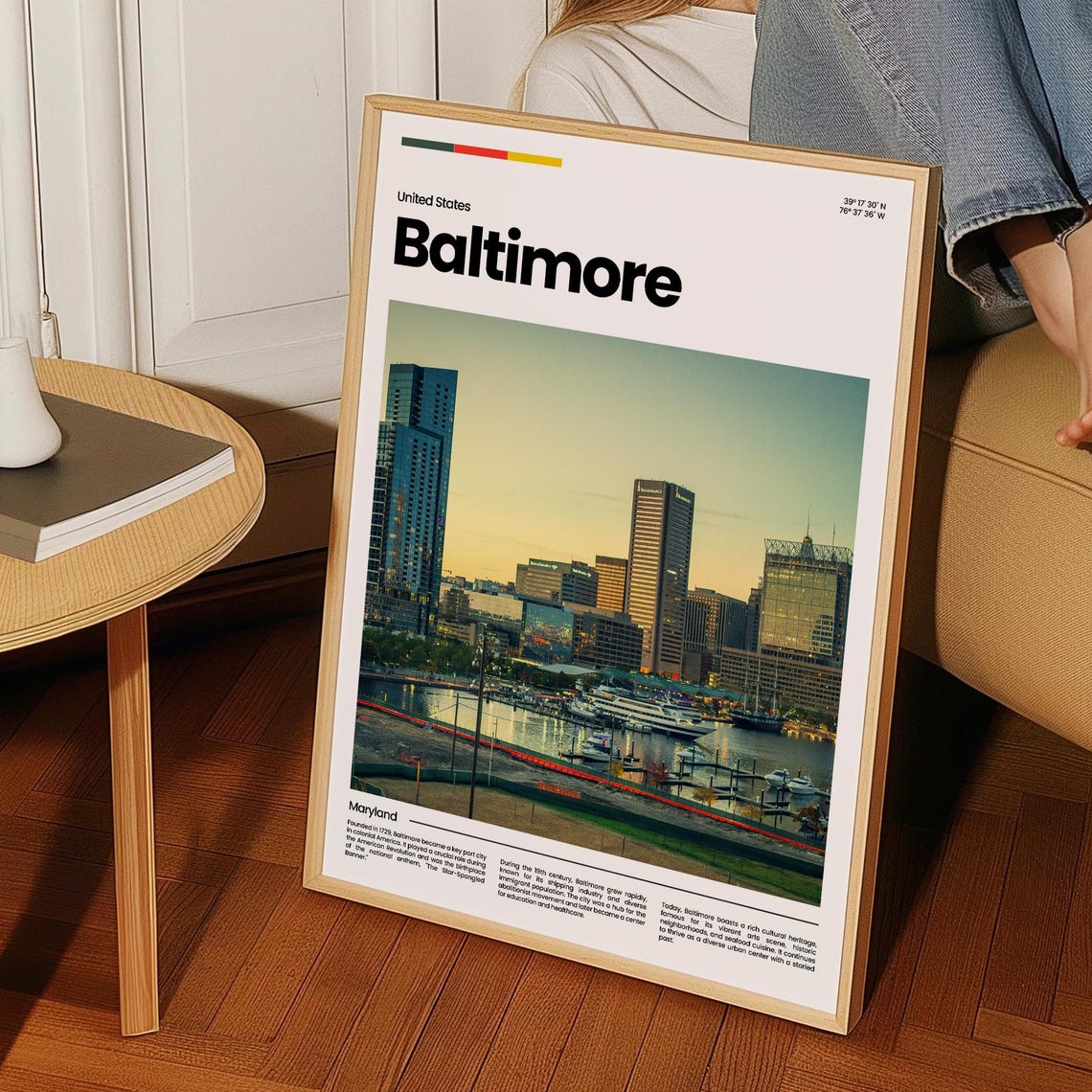 Baltimore Inner Harbor Skyline Maryland Golden Travel Poster - Image 3
