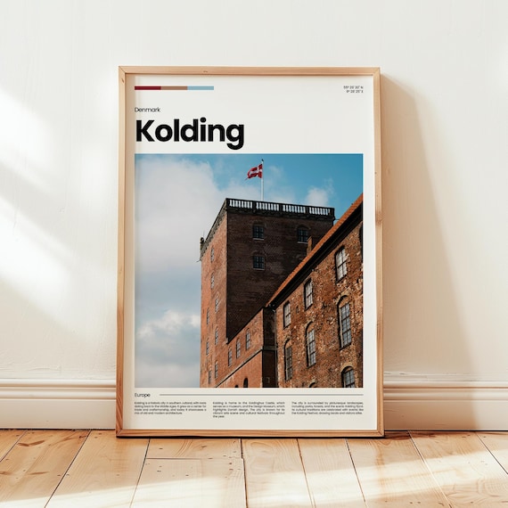 Kolding Denmark Castle Brick Tower Danish Flag Photography Travel Poster