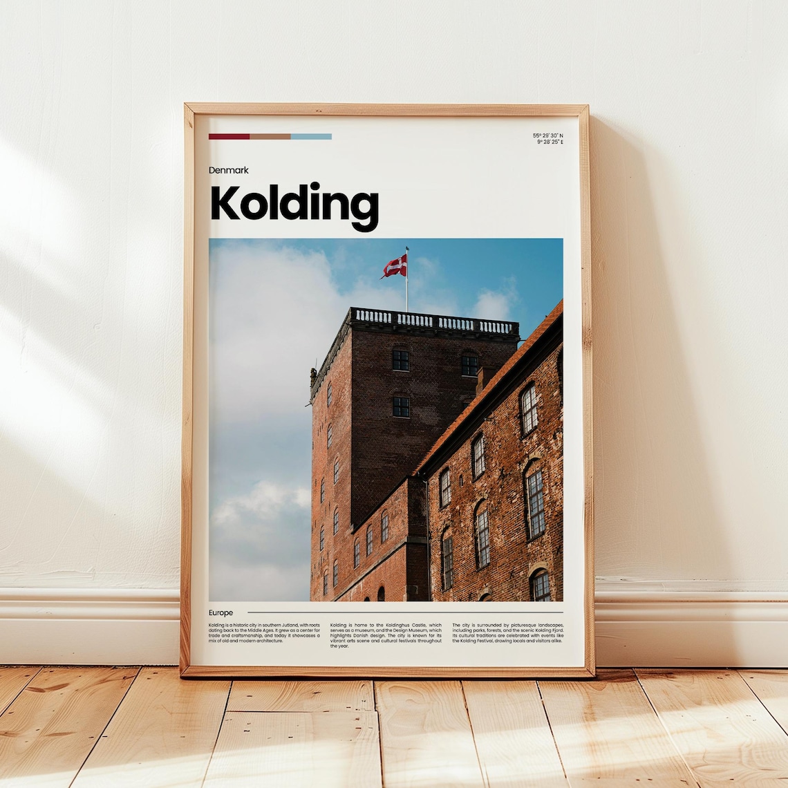 Kolding Denmark Castle Brick Tower Danish Flag Photography Travel Poster